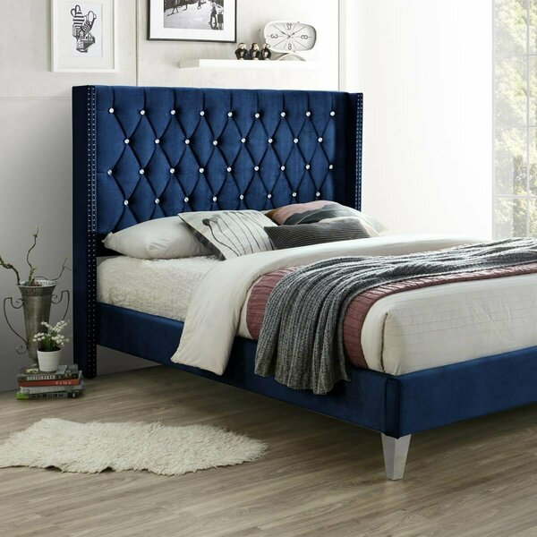 Kd Muebles De Dormitorio 48 x 57 x 81 in. Alexa Velvet Upholstered Full Size Platform Bed Blue KD3367731